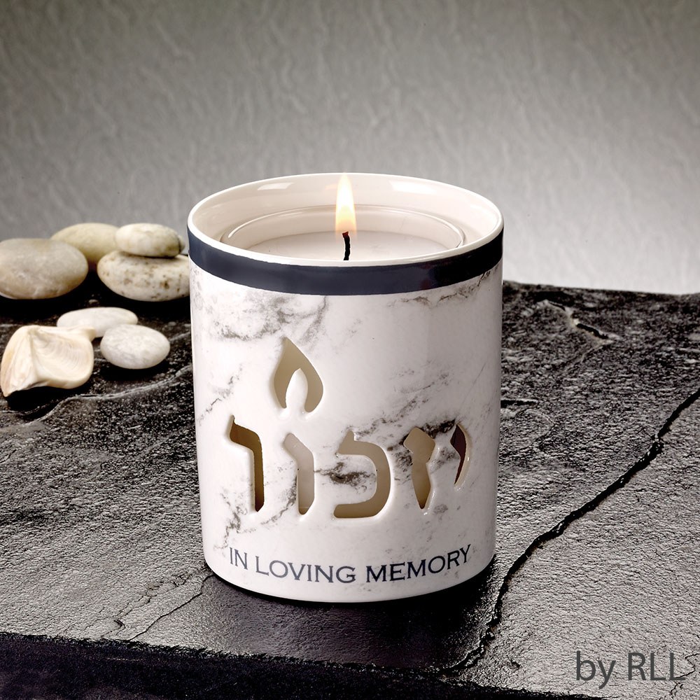 Ceramic Yizkor Luminaria Marble Design 3" The Judaica Place